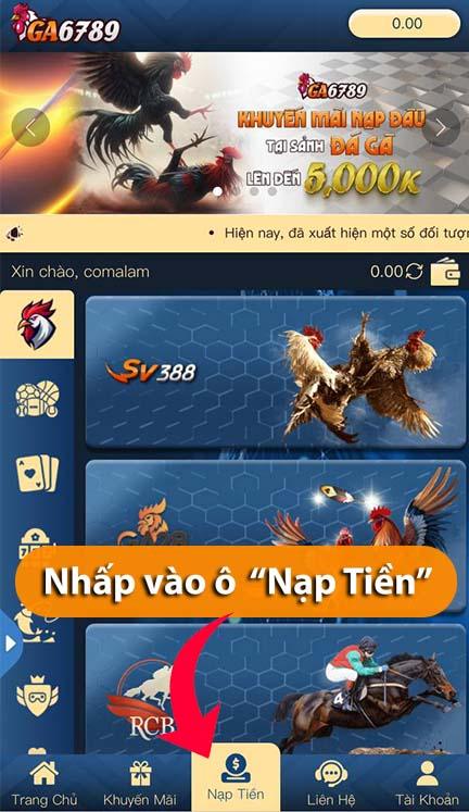 Nhấp vào ô Nạp Tiền Nhấp vào ô Nạp Tiền
